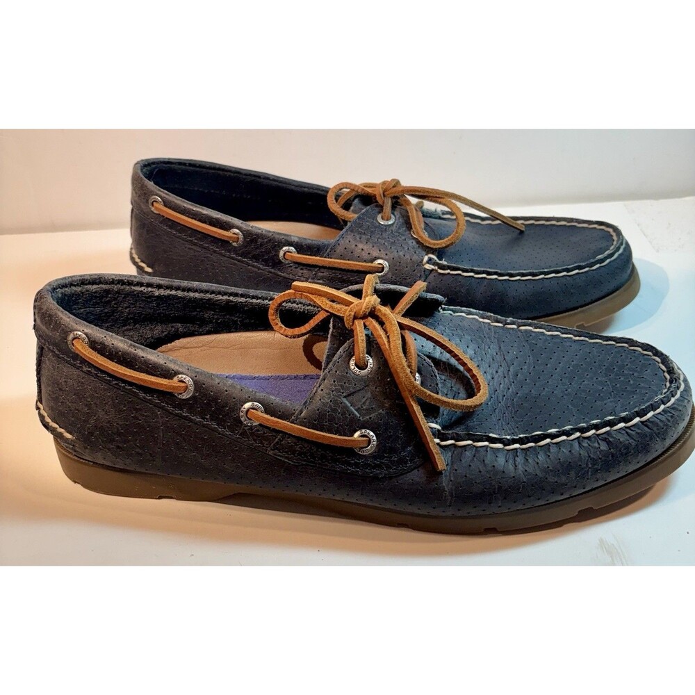 Sperry Leeward 2-Eye Perf Navy Men's Boat Shoes Size 11 Lightly Worn